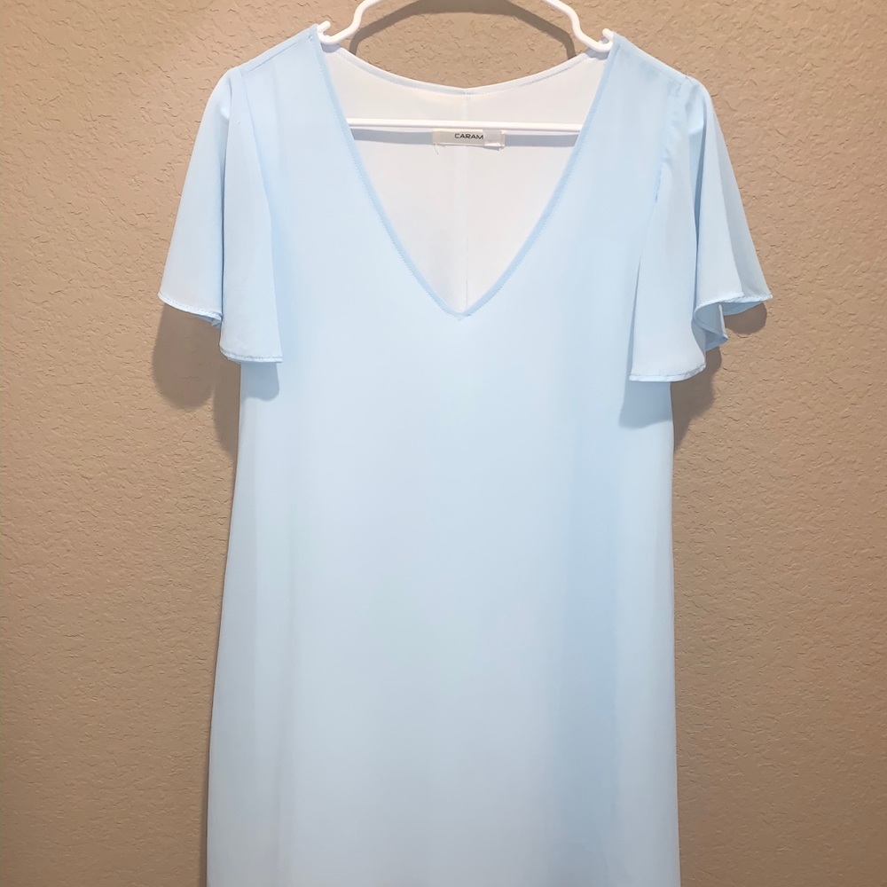 Riff Raff Flutter Sleeve V-neckline Dress Blue - Picture 6 of 7